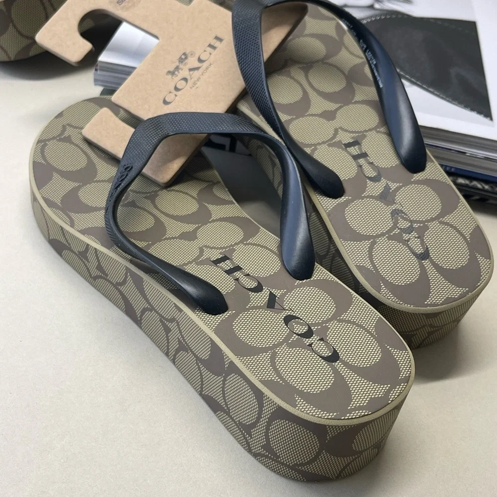 (new+tag) Coach signature monogram sandals wedges brown size 9 - Picture 1 of 13